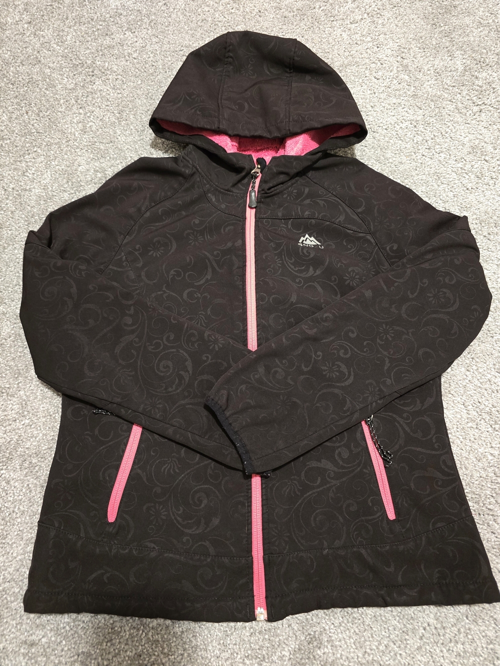 Snozu Girls Black Softshell Jacket Faux Fur Lined Hooded Coat Pink Size Large 14